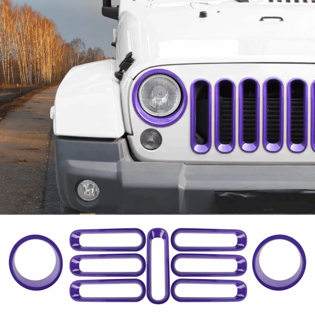 For 2007-2018 Jeep Wrangler JK Front Grill Inserts & Headlight Trim Bezels Kit
