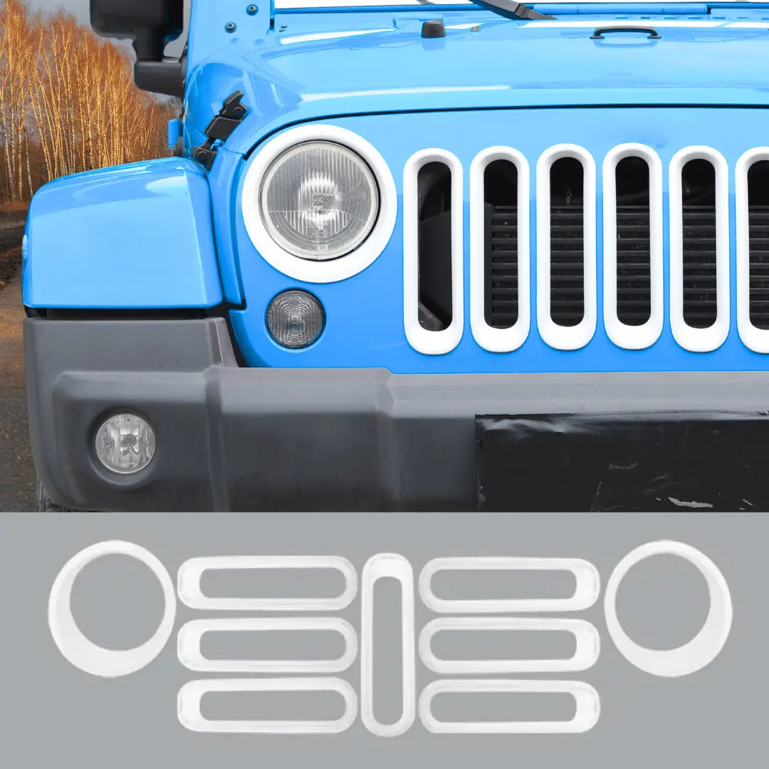 For 2007-2018 Jeep Wrangler JK Front Grill Inserts & Headlight Trim Bezels Kit