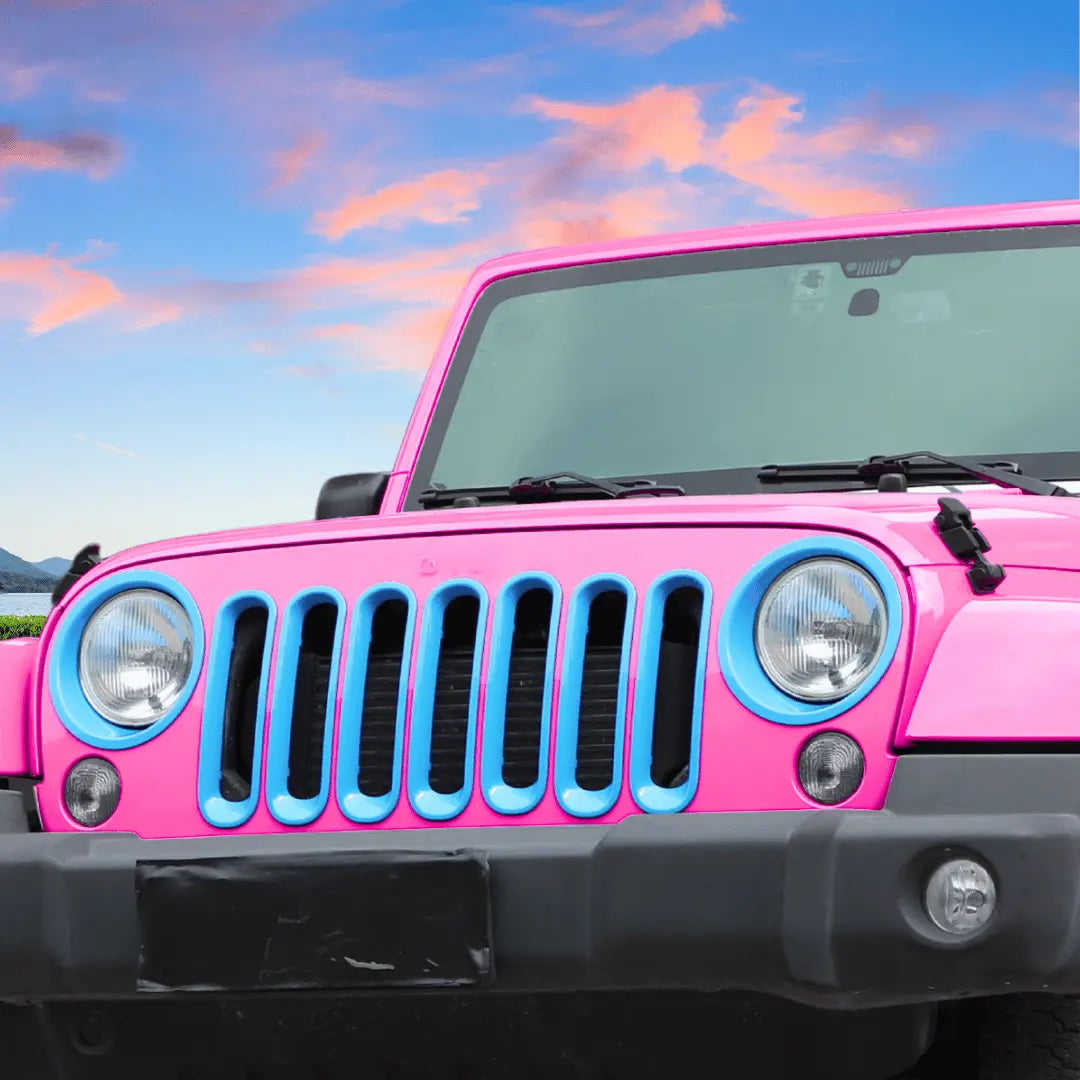 For 2007-2018 Jeep Wrangler JK Front Grill Inserts & Headlight Trim Bezels Kit