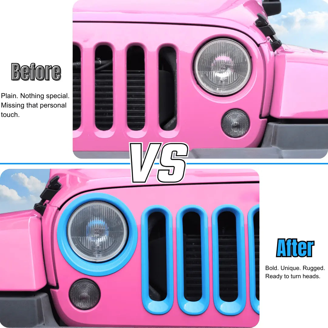 For 2007-2018 Jeep Wrangler JK Front Grill Inserts & Headlight Trim Bezels Kit