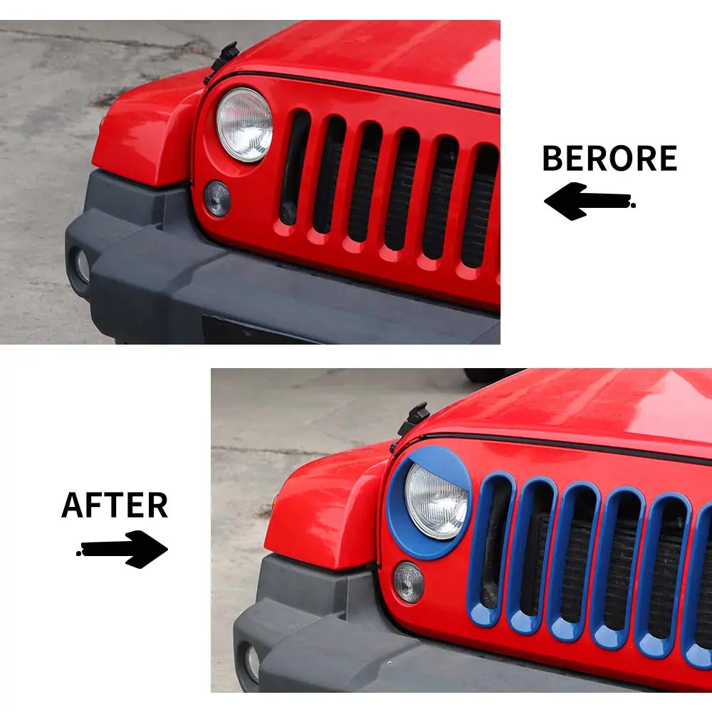 For 2007-2018 Jeep Wrangler JK Front Grille Insert & Angry Eyes Headlight Bezels Trim Kit