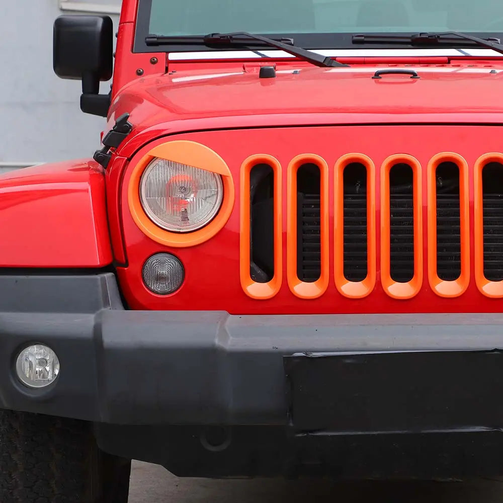 For 2007-2018 Jeep Wrangler JK Front Grille Insert & Angry Eyes Headlight Bezels Trim Kit