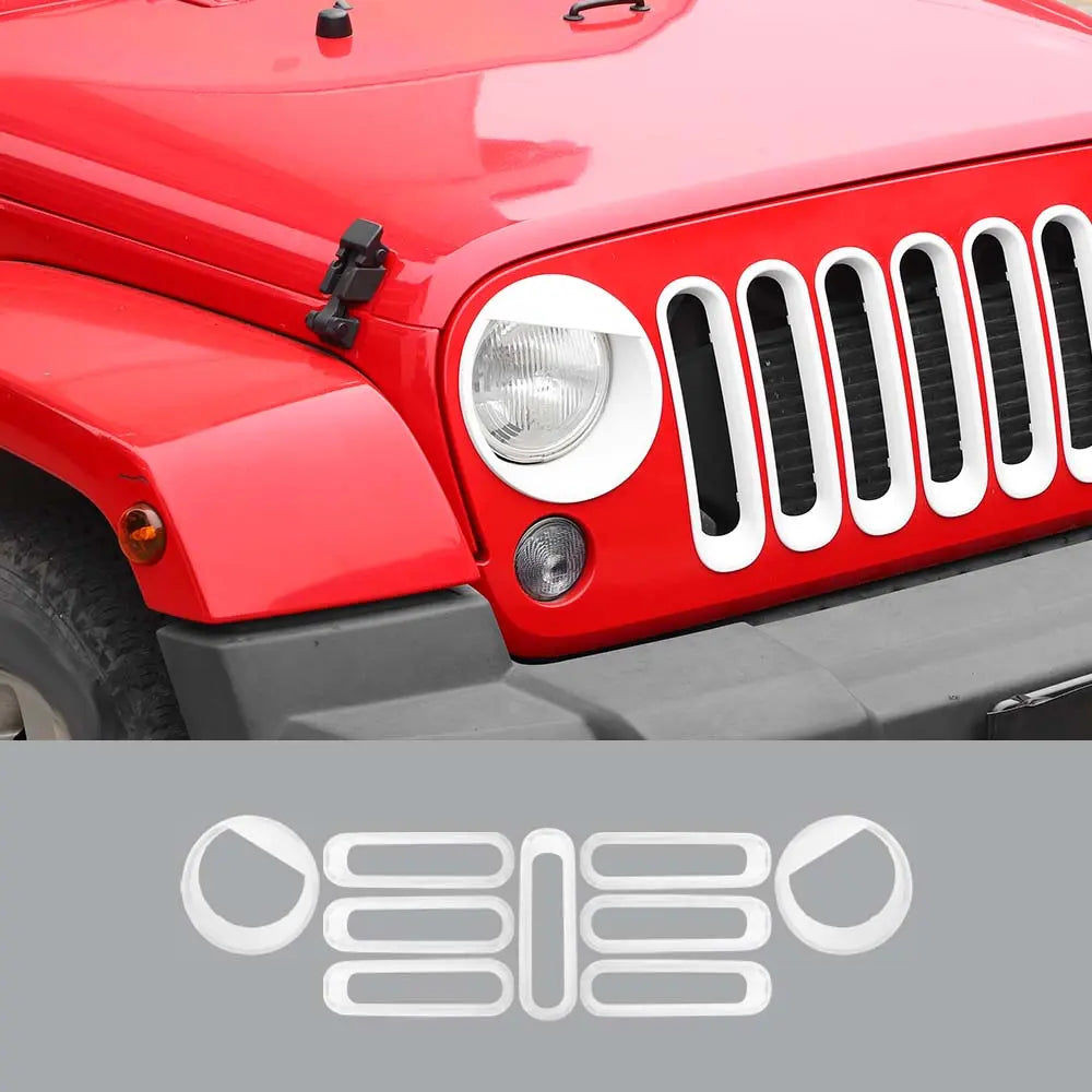 For 2007-2018 Jeep Wrangler JK Front Grille Insert & Angry Eyes Headlight Bezels Trim Kit
