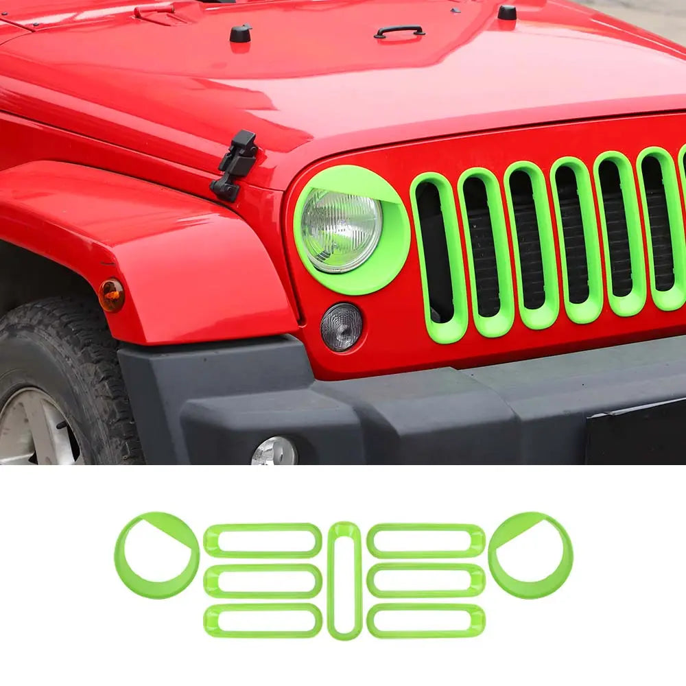 For 2007-2018 Jeep Wrangler JK Front Grille Insert & Angry Eyes Headlight Bezels Trim Kit