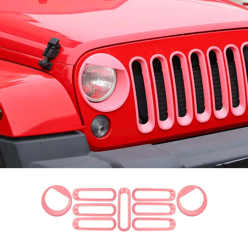 For 2007-2018 Jeep Wrangler JK Front Grille Insert & Angry Eyes Headlight Bezels Trim Kit