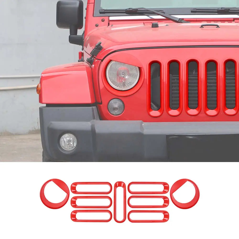For 2007-2018 Jeep Wrangler JK Front Grille Insert & Angry Eyes Headlight Bezels Trim Kit