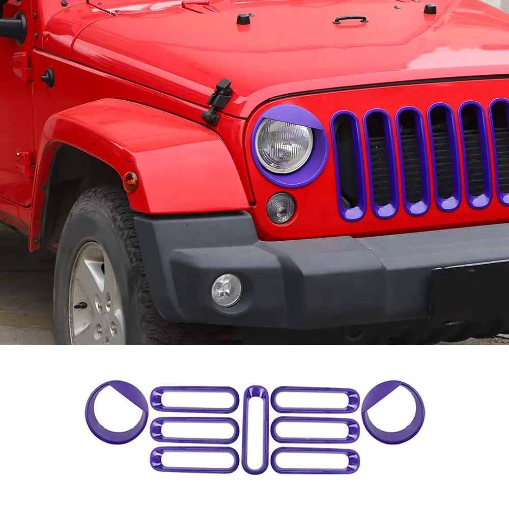 For 2007-2018 Jeep Wrangler JK Front Grille Insert & Angry Eyes Headlight Bezels Trim Kit