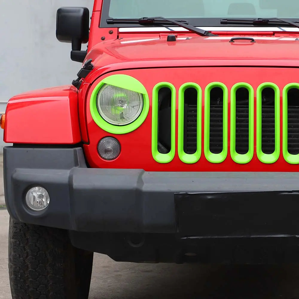 For 2007-2018 Jeep Wrangler JK Front Grille Insert & Angry Eyes Headlight Bezels Trim Kit