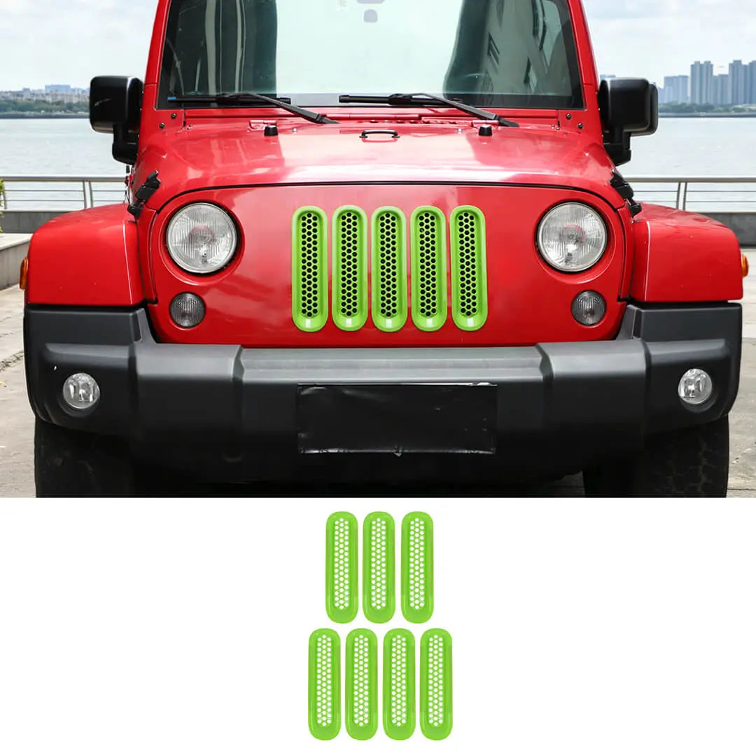 For 2007-2018 Jeep Wrangler JK Front Grille Mesh Insert Cover Trim Decor（7 pcs）