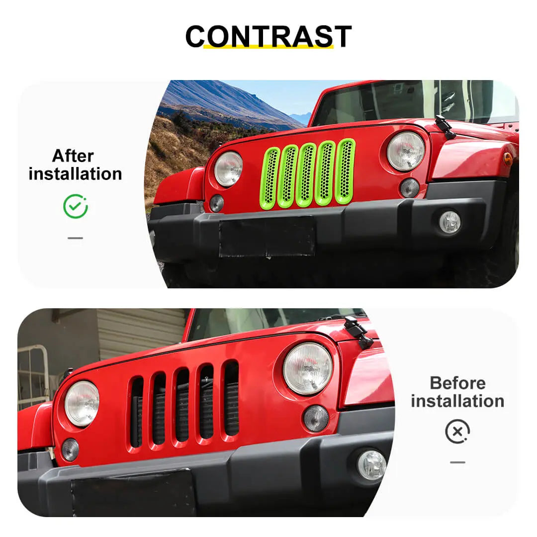 For 2007-2018 Jeep Wrangler JK Front Grille Mesh Insert Cover Trim Decor（7 pcs）