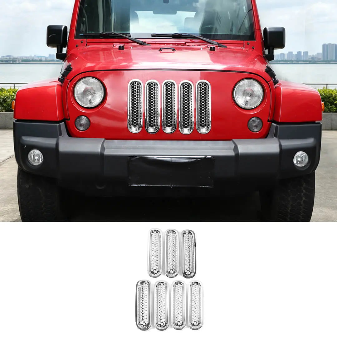 For 2007-2018 Jeep Wrangler JK Front Grille Mesh Insert Cover Trim Decor（7 pcs）