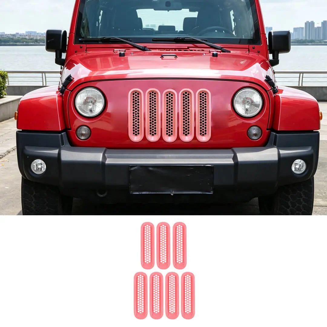 For 2007-2018 Jeep Wrangler JK Front Grille Mesh Insert Cover Trim Decor（7 pcs）