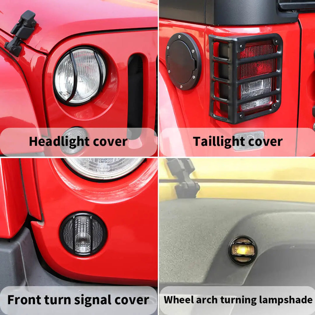 For 2007-2018 Jeep Wrangler JK Front Headlight & Eyebrow Turn Signal Rear Tail light Cover Guard Trim Kit (8 pcs)