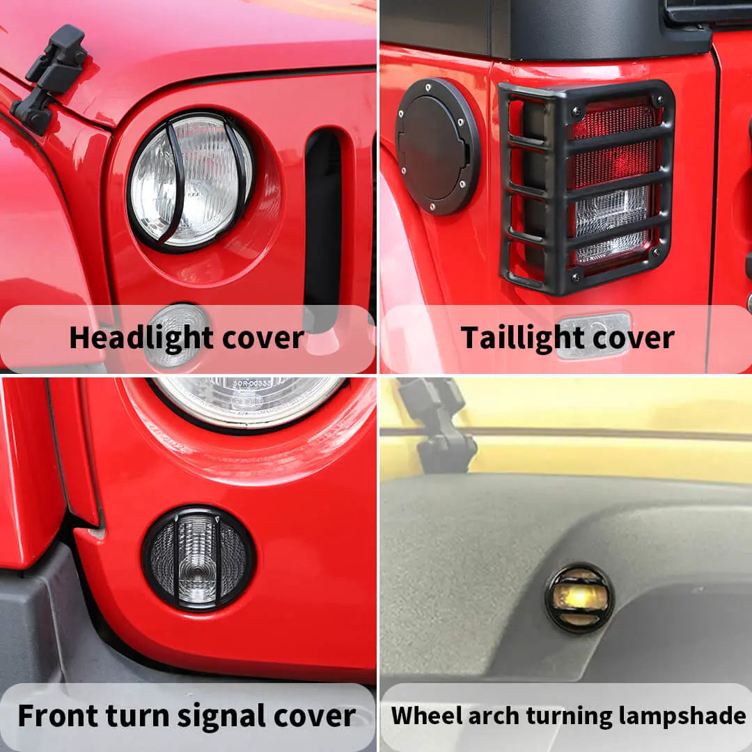 For 2007-2018 Jeep Wrangler JK Front Headlight & Eyebrow Turn Signal Rear Tail light Cover Guard Trim Kit (8 pcs)