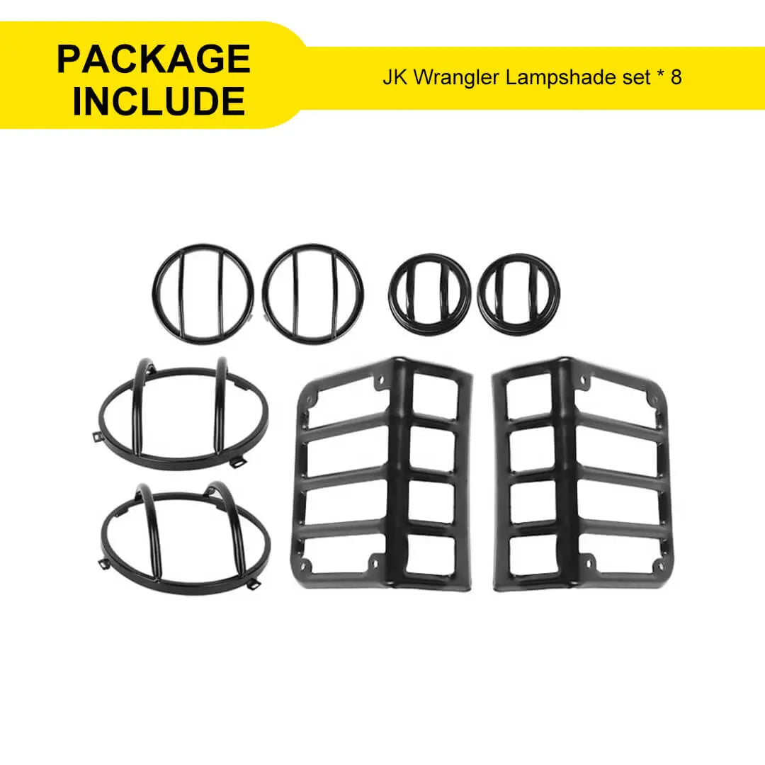 For 2007-2018 Jeep Wrangler JK Front Headlight & Eyebrow Turn Signal Rear Tail light Cover Guard Trim Kit (8 pcs)