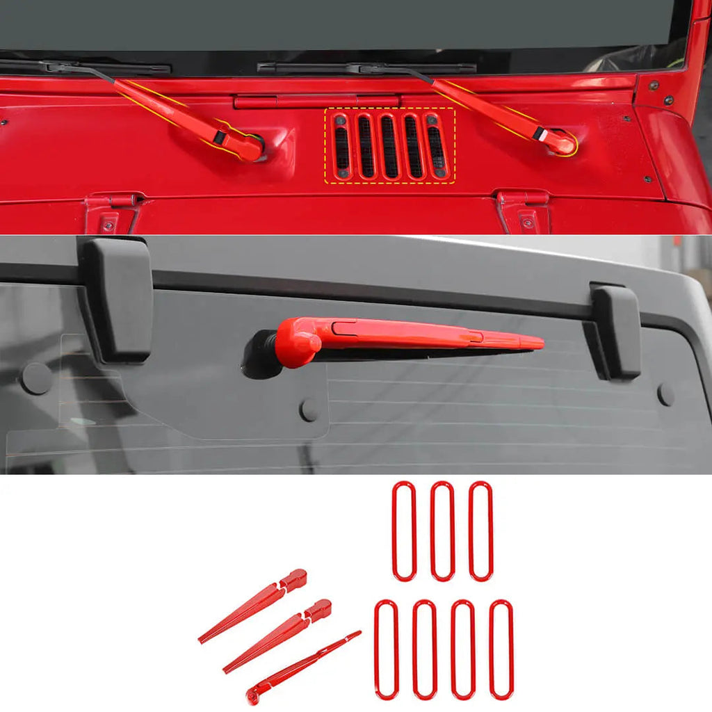 For 2007-2018 Jeep Wrangler JK 10 x Front Rear Windshield Wiper Hood Air Intake Cover Trim Decor Kit