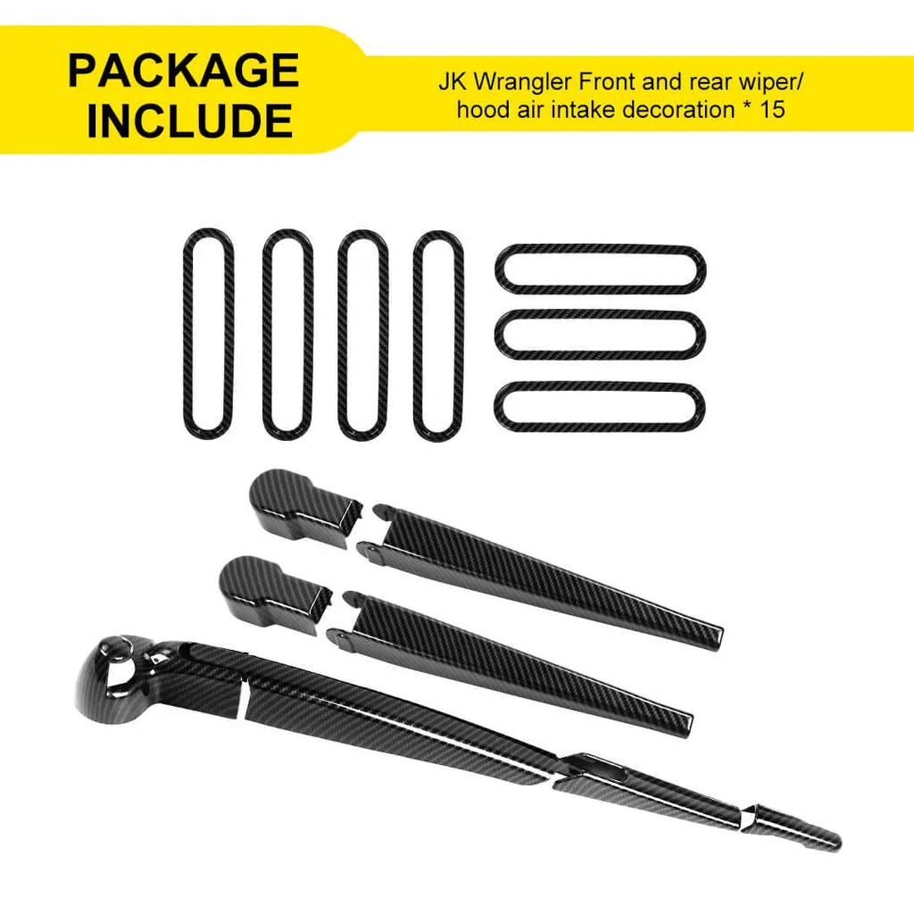 For 2007-2018 Jeep Wrangler JK 10 x Front Rear Windshield Wiper Hood Air Intake Cover Trim Decor Kit