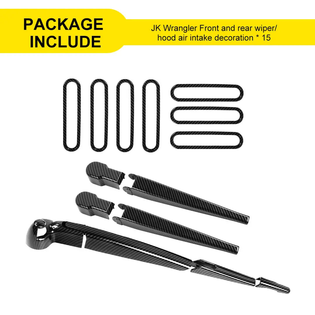 For 2007-2018 Jeep Wrangler JK 10 x Front Rear Windshield Wiper Hood Air Intake Cover Trim Decor Kit
