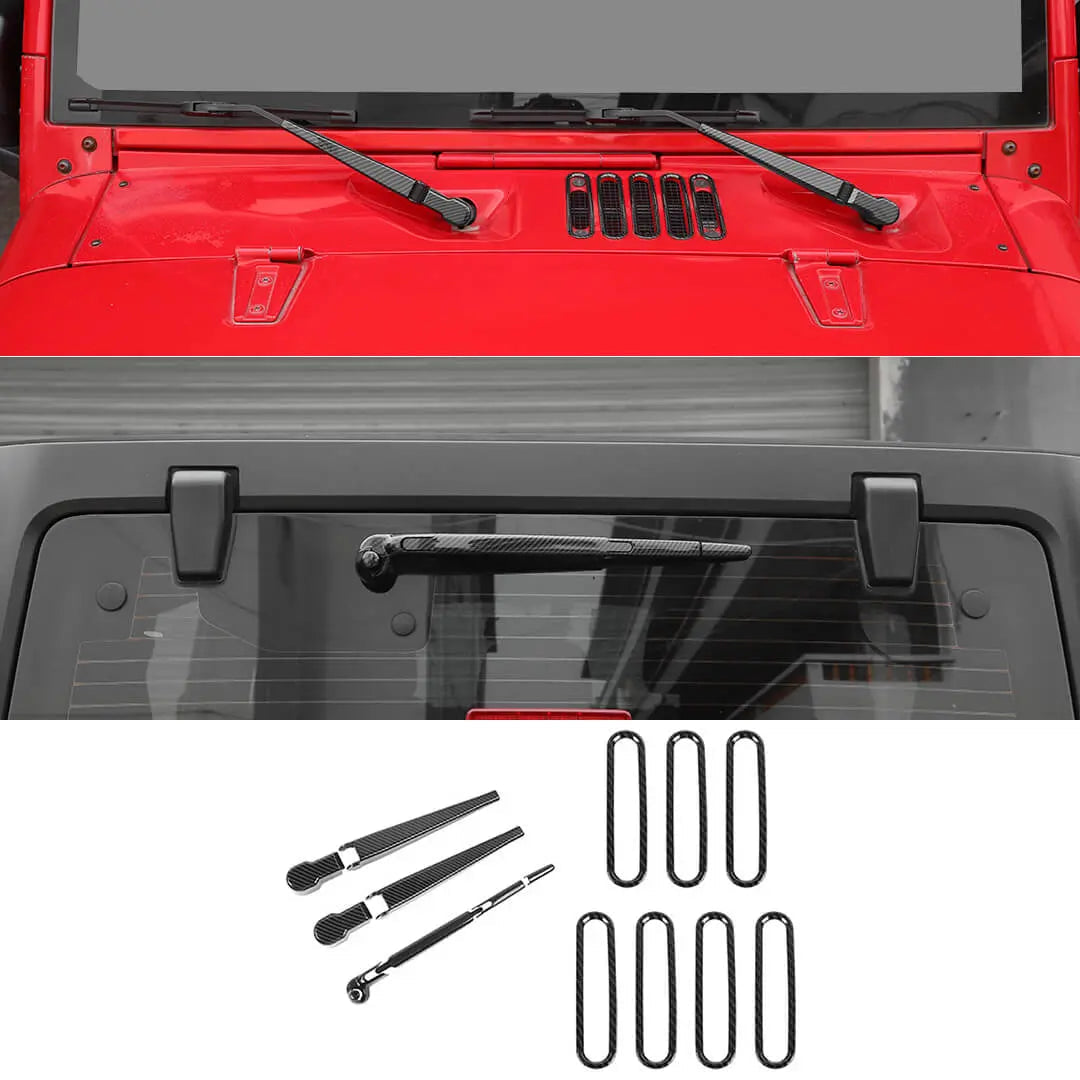 For 2007-2018 Jeep Wrangler JK 10 x Front Rear Windshield Wiper Hood Air Intake Cover Trim Decor Kit