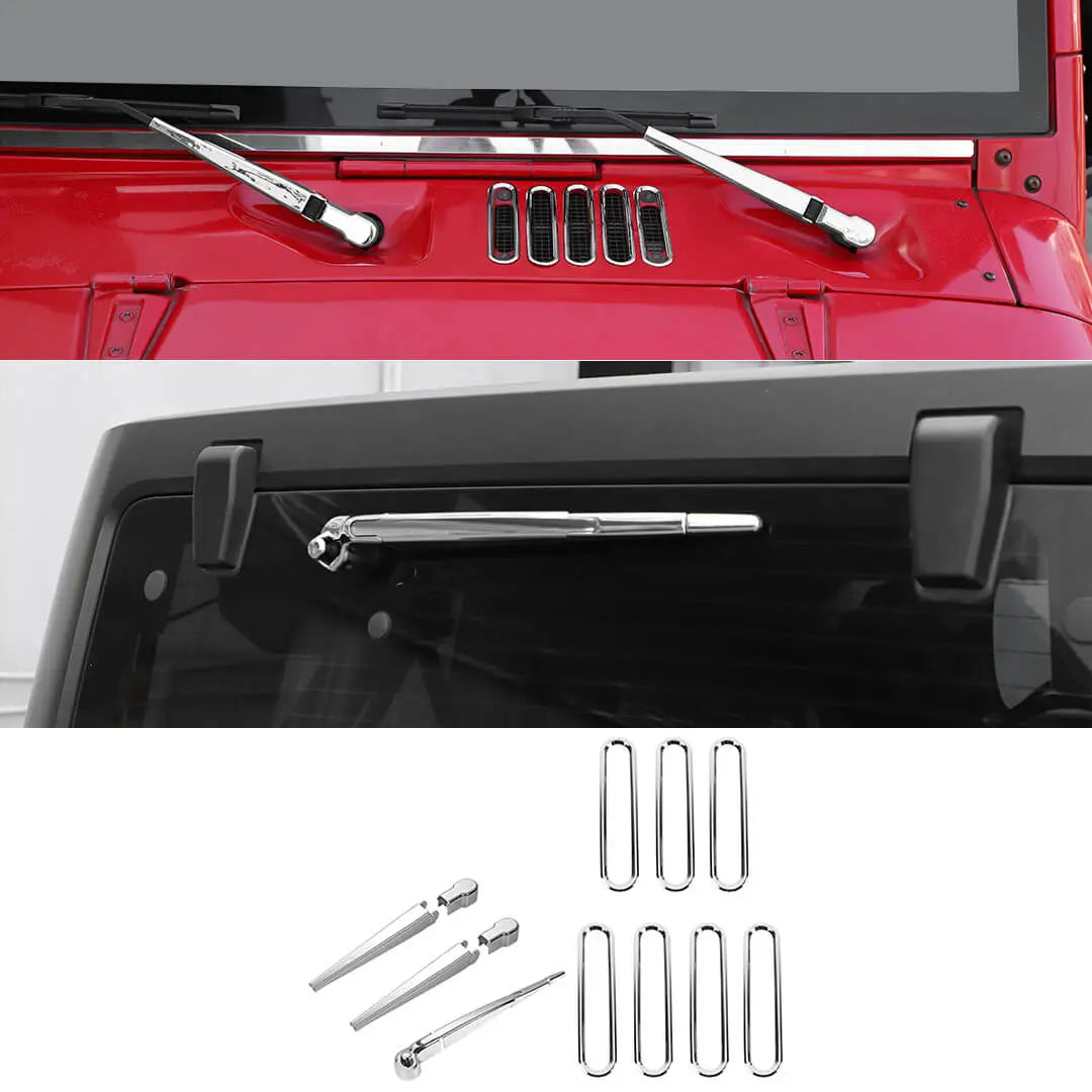 For 2007-2018 Jeep Wrangler JK 10 x Front Rear Windshield Wiper Hood Air Intake Cover Trim Decor Kit