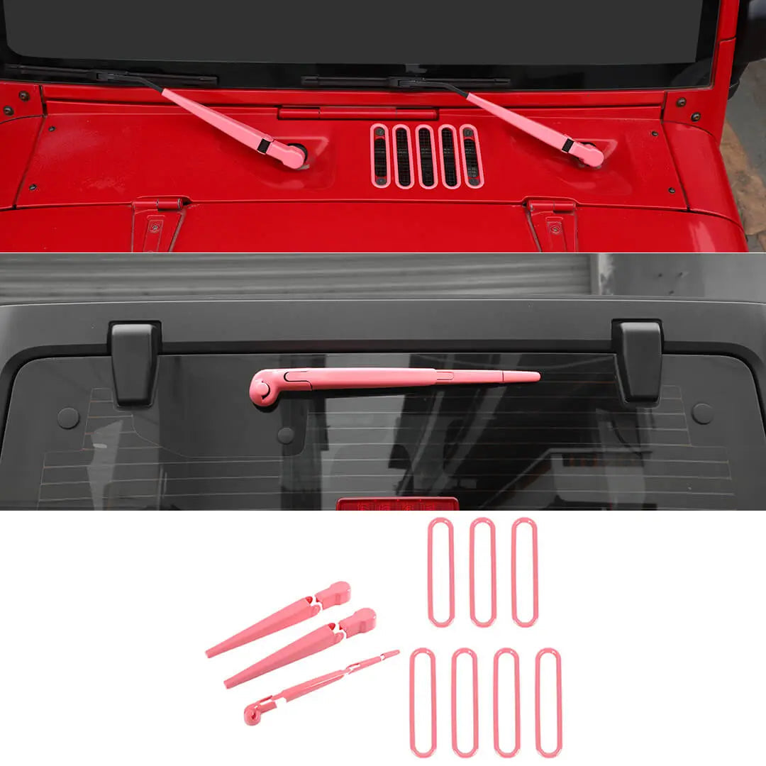 For 2007-2018 Jeep Wrangler JK 10 x Front Rear Windshield Wiper Hood Air Intake Cover Trim Decor Kit