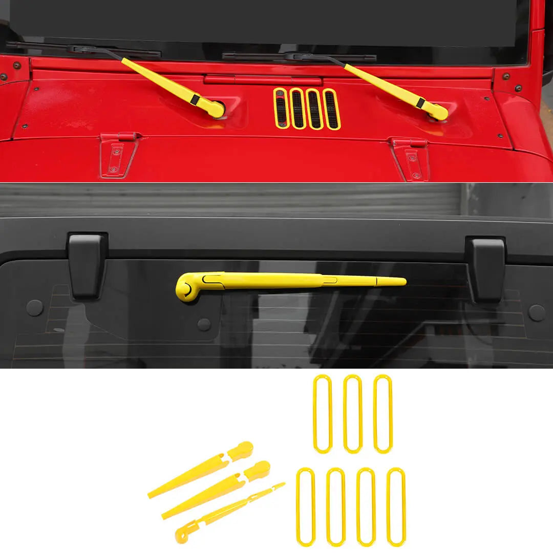For 2007-2018 Jeep Wrangler JK 10 x Front Rear Windshield Wiper Hood Air Intake Cover Trim Decor Kit