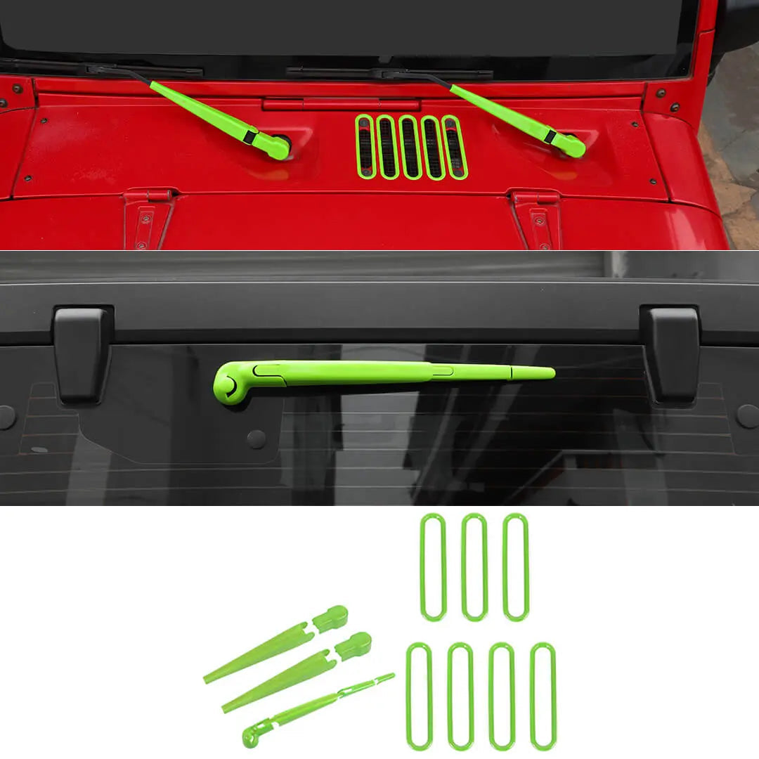 For 2007-2018 Jeep Wrangler JK 10 x Front Rear Windshield Wiper Hood Air Intake Cover Trim Decor Kit