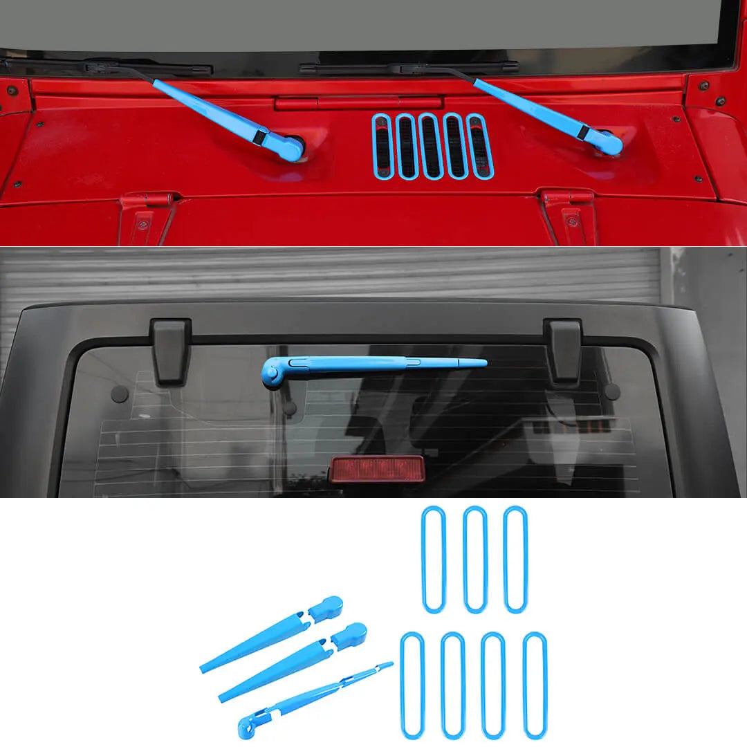 For 2007-2018 Jeep Wrangler JK 10 x Front Rear Windshield Wiper Hood Air Intake Cover Trim Decor Kit
