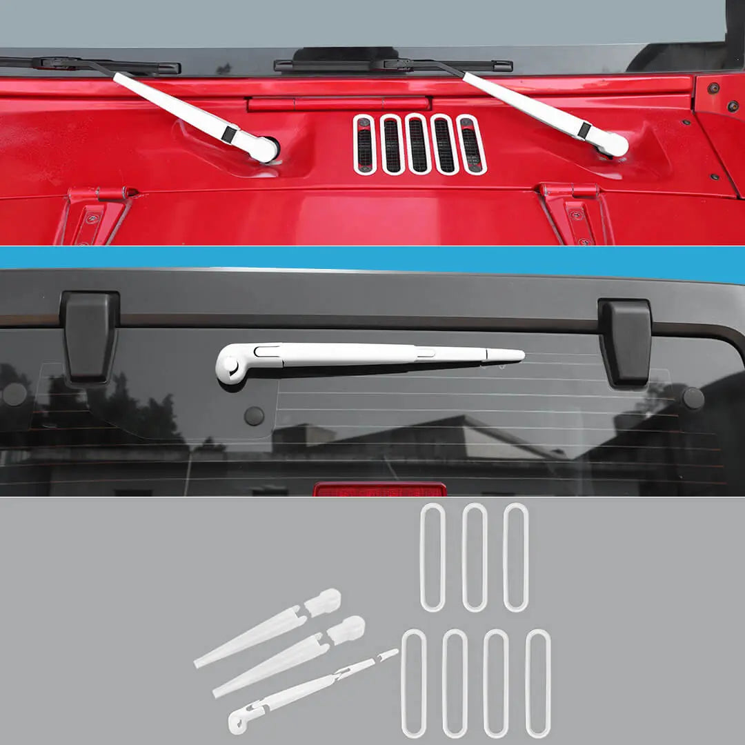 For 2007-2018 Jeep Wrangler JK 10 x Front Rear Windshield Wiper Hood Air Intake Cover Trim Decor Kit