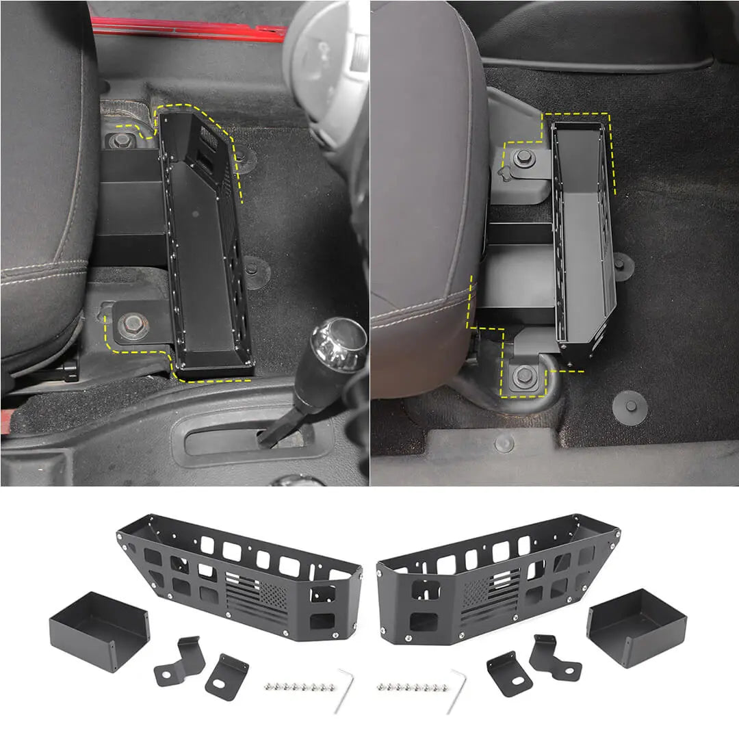 For 2007-2018 Jeep Wrangler JK Front Seat Under Storage Box Organizer – Aluminum Alloy & Iron