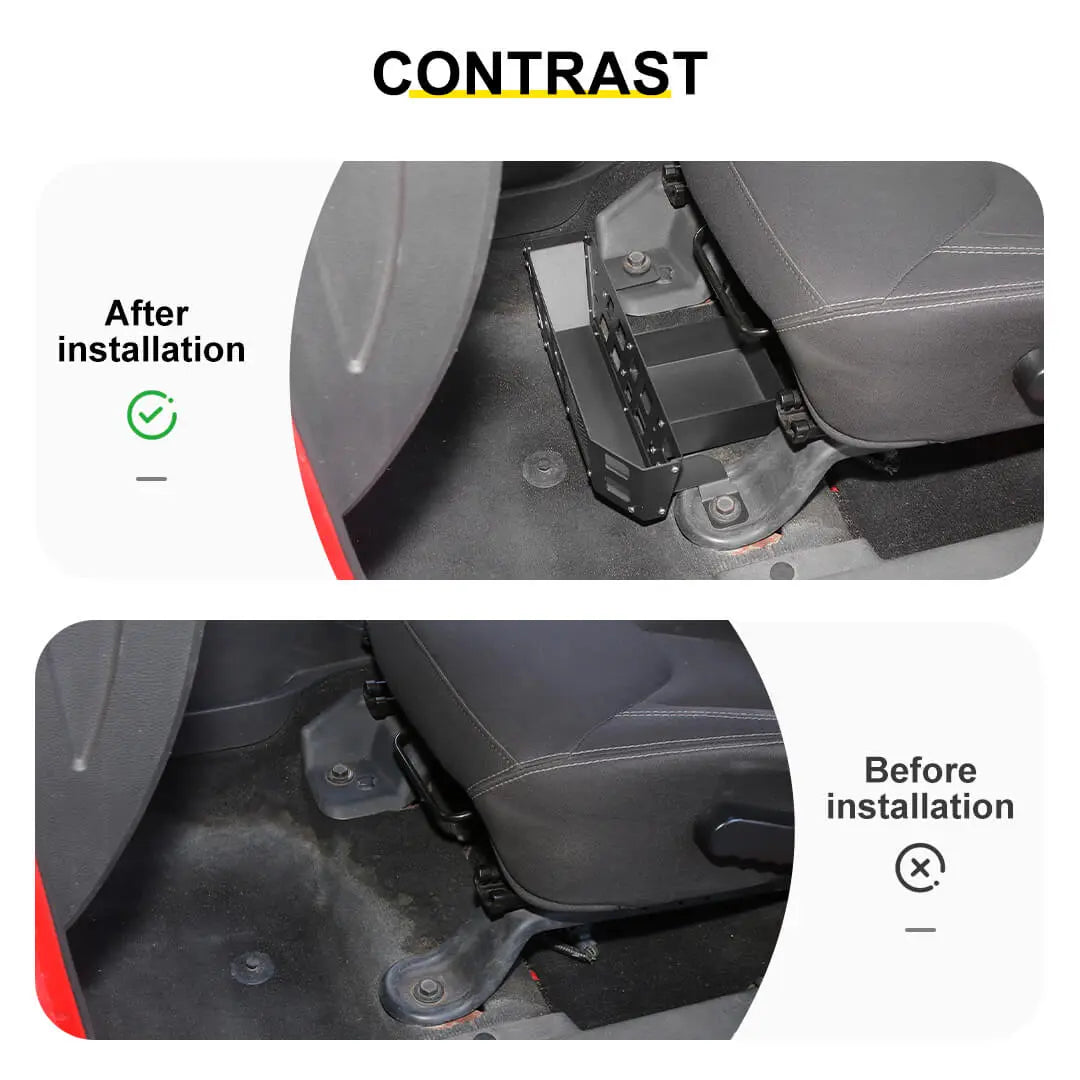 For 2007-2018 Jeep Wrangler JK Front Seat Under Storage Box Organizer – Aluminum Alloy & Iron