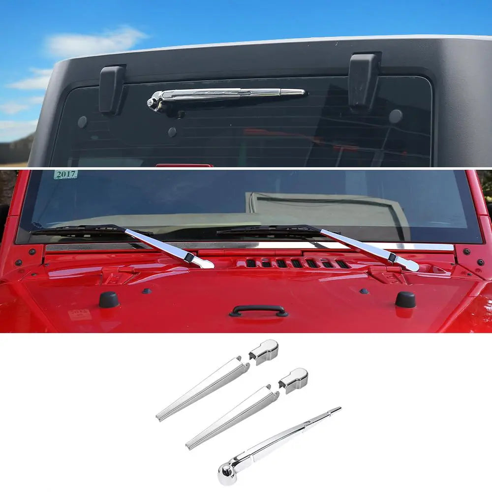 For 2007-2018 Jeep Wrangler JK Front & Rear Window Windshield Wiper Decor Cover Trim