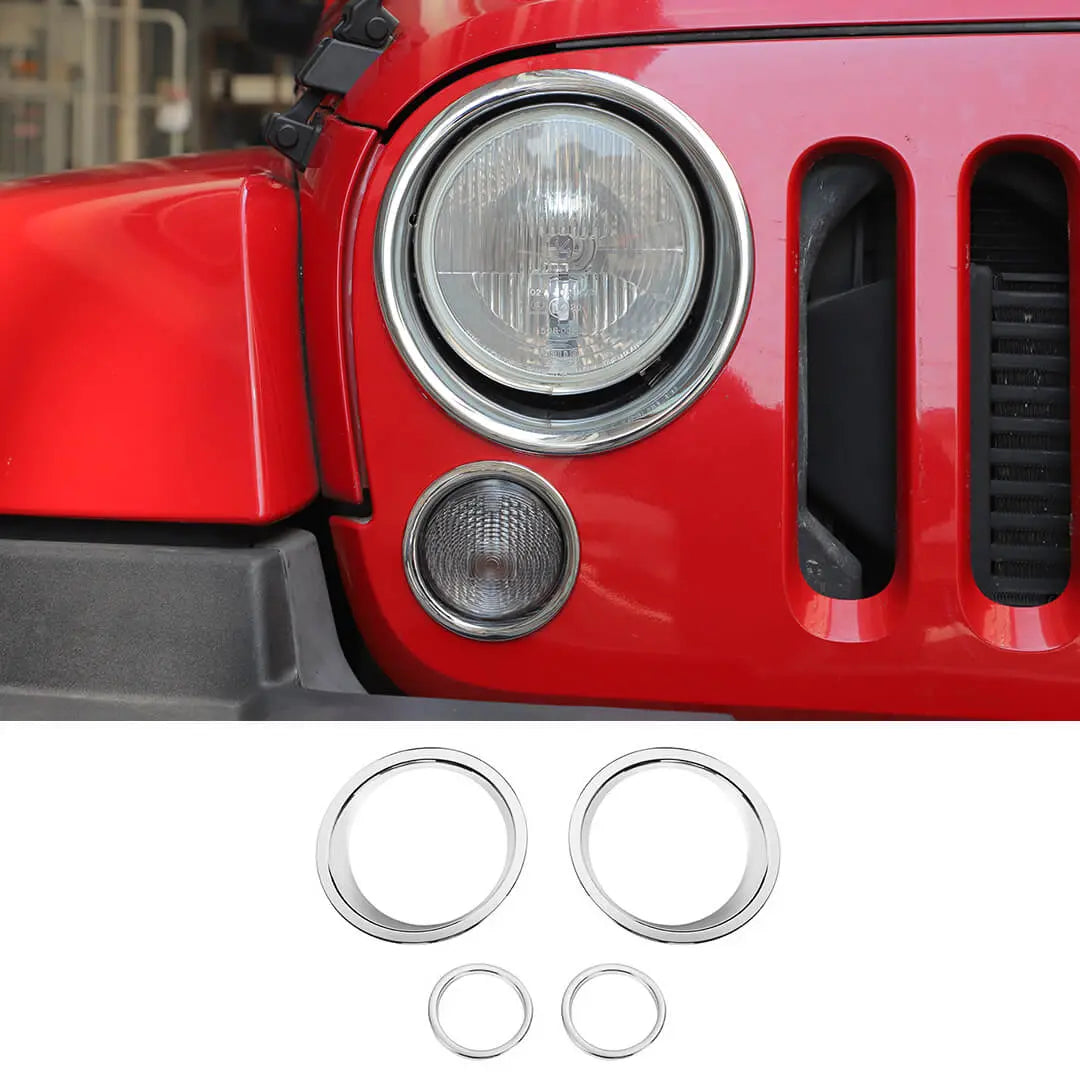 For 2007-2018 Jeep Wrangler JK Headlight Ring/Front Turn Signal Trim Bezels