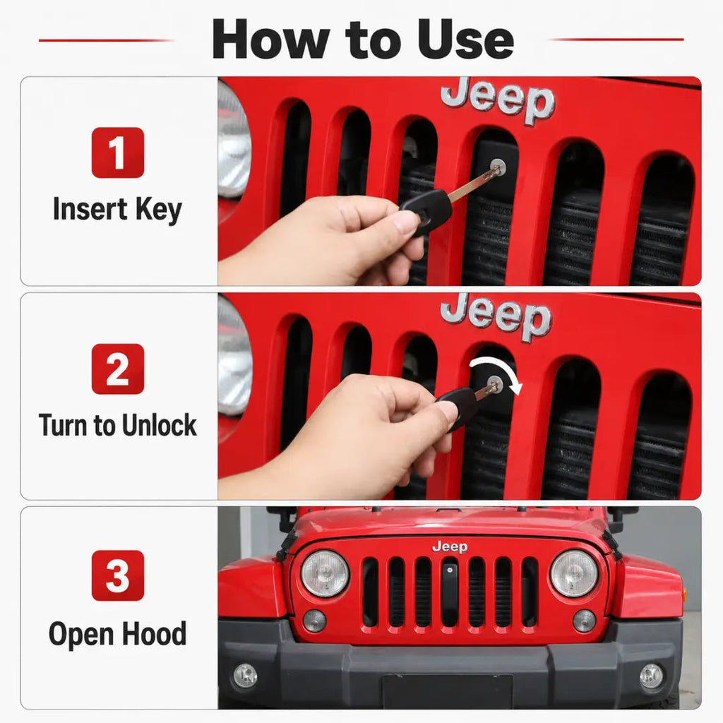 For 2007-2018 Jeep Wrangler JK Hood Lock Anti-Theft Invisible Lock Kit Latch Assembly With Keys