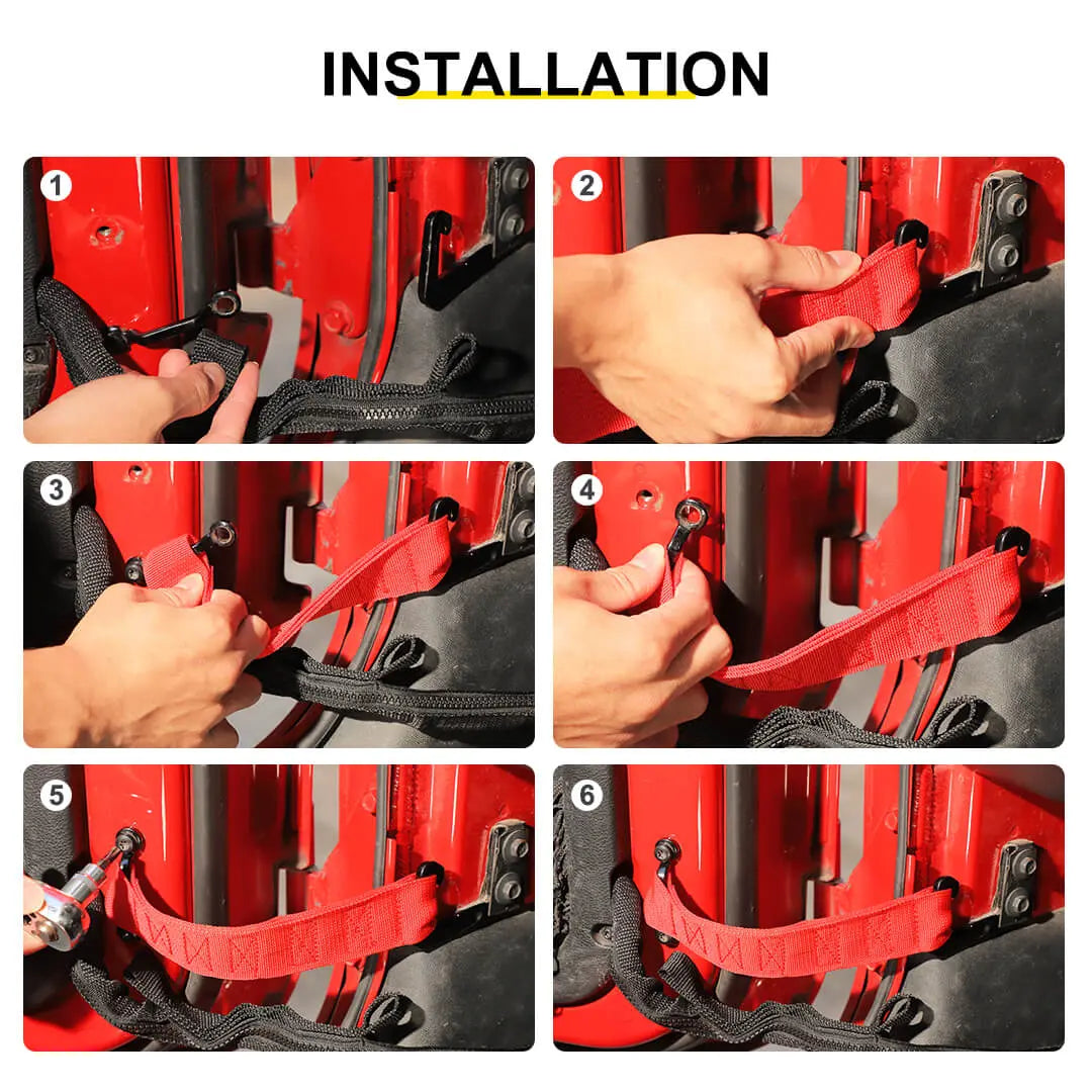 For 2007-2018 Jeep Wrangler JK Interior Car Door Limiting Strap Limit Stop Kit (4 pcs)
