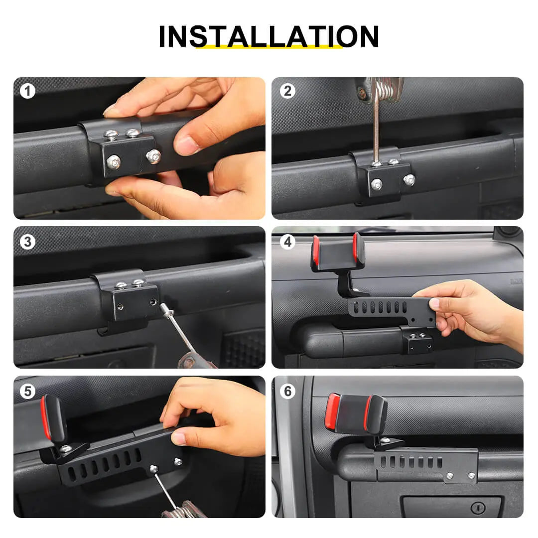For 2007-2018 Jeep Wrangler JK Interior Copilot Armrest Handle Phone Holder Mount Stand