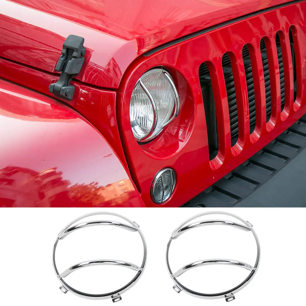 For 2007-2018 Jeep Wrangler JK Iron Front Headlight Lamp Protector Trim Guard