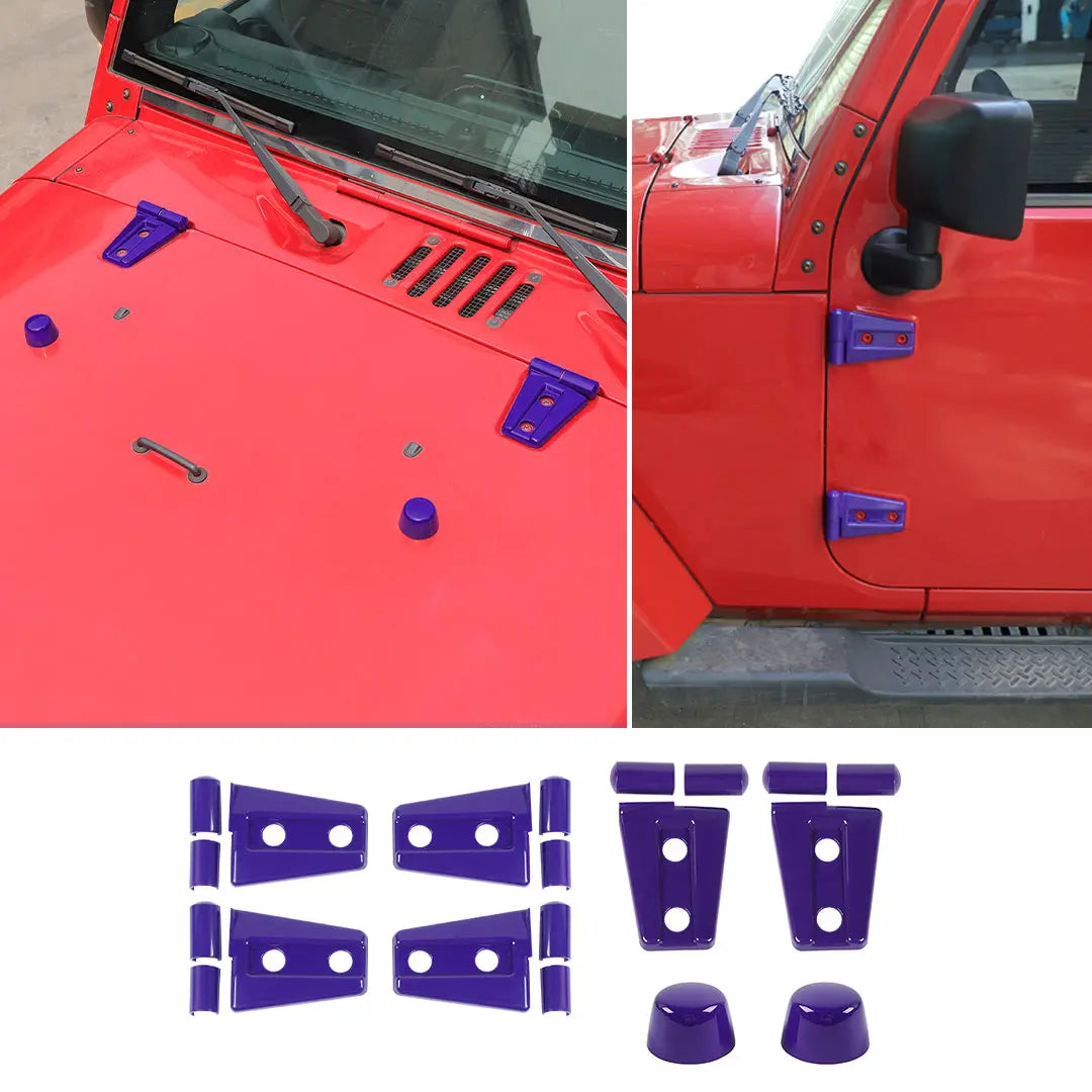 For 2007-2018 Jeep Wrangler JK JKU 2-Door Door Hinge Cover & Hood Hinge & Rubber Headgear Trim Cover Kit (8 pcs)
