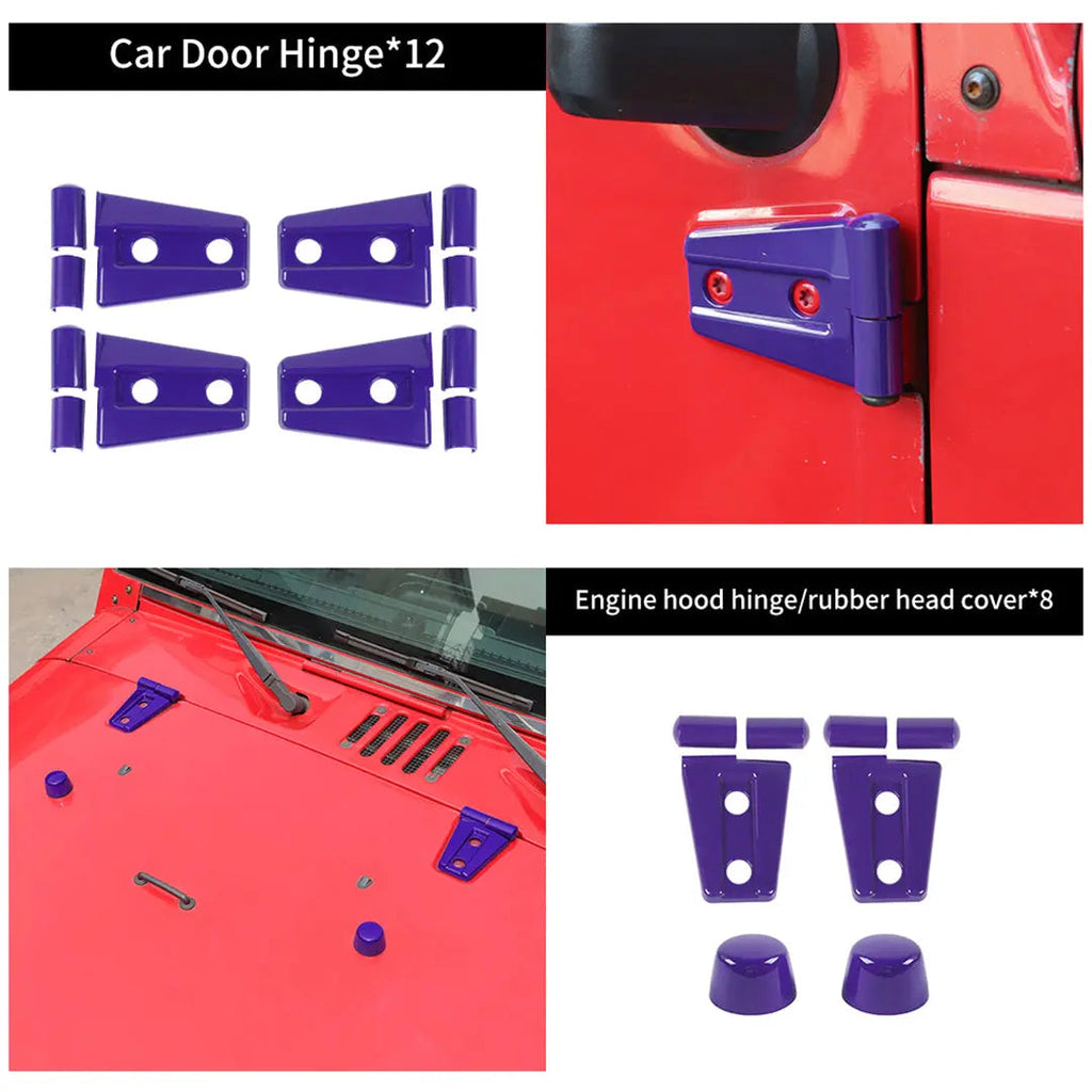 For 2007-2018 Jeep Wrangler JK JKU 2-Door Door Hinge Cover & Hood Hinge & Rubber Headgear Trim Cover Kit (8 pcs)