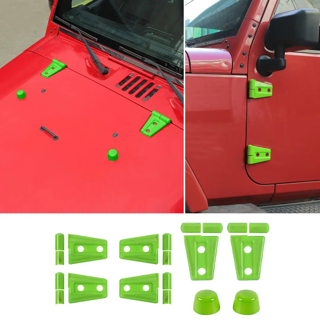 For 2007-2018 Jeep Wrangler JK JKU 2-Door Door Hinge Cover & Hood Hinge & Rubber Headgear Trim Cover Kit (8 pcs)