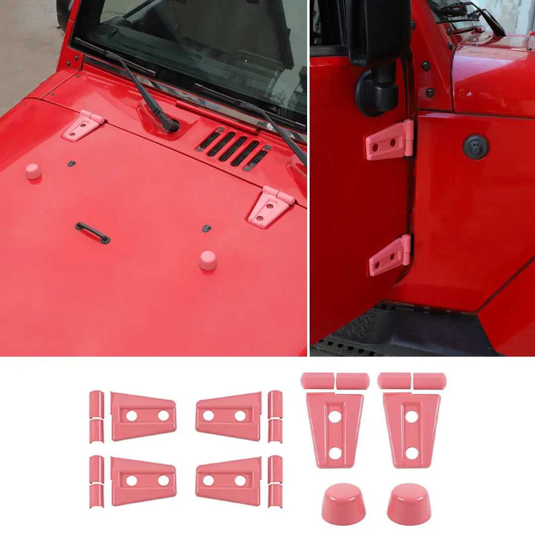 For 2007-2018 Jeep Wrangler JK JKU 2-Door Door Hinge Cover & Hood Hinge & Rubber Headgear Trim Cover Kit (8 pcs)