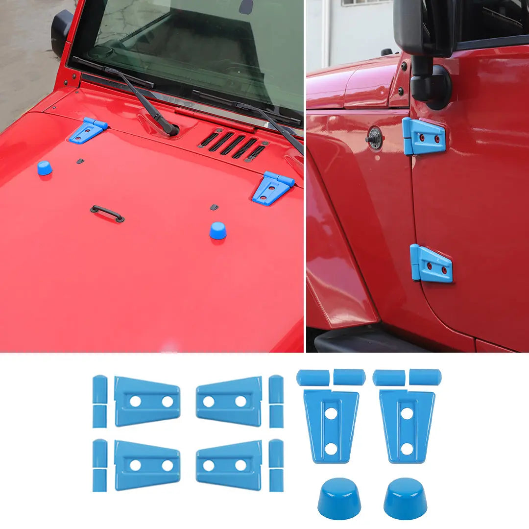 For 2007-2018 Jeep Wrangler JK JKU 2-Door Door Hinge Cover & Hood Hinge & Rubber Headgear Trim Cover Kit (8 pcs)