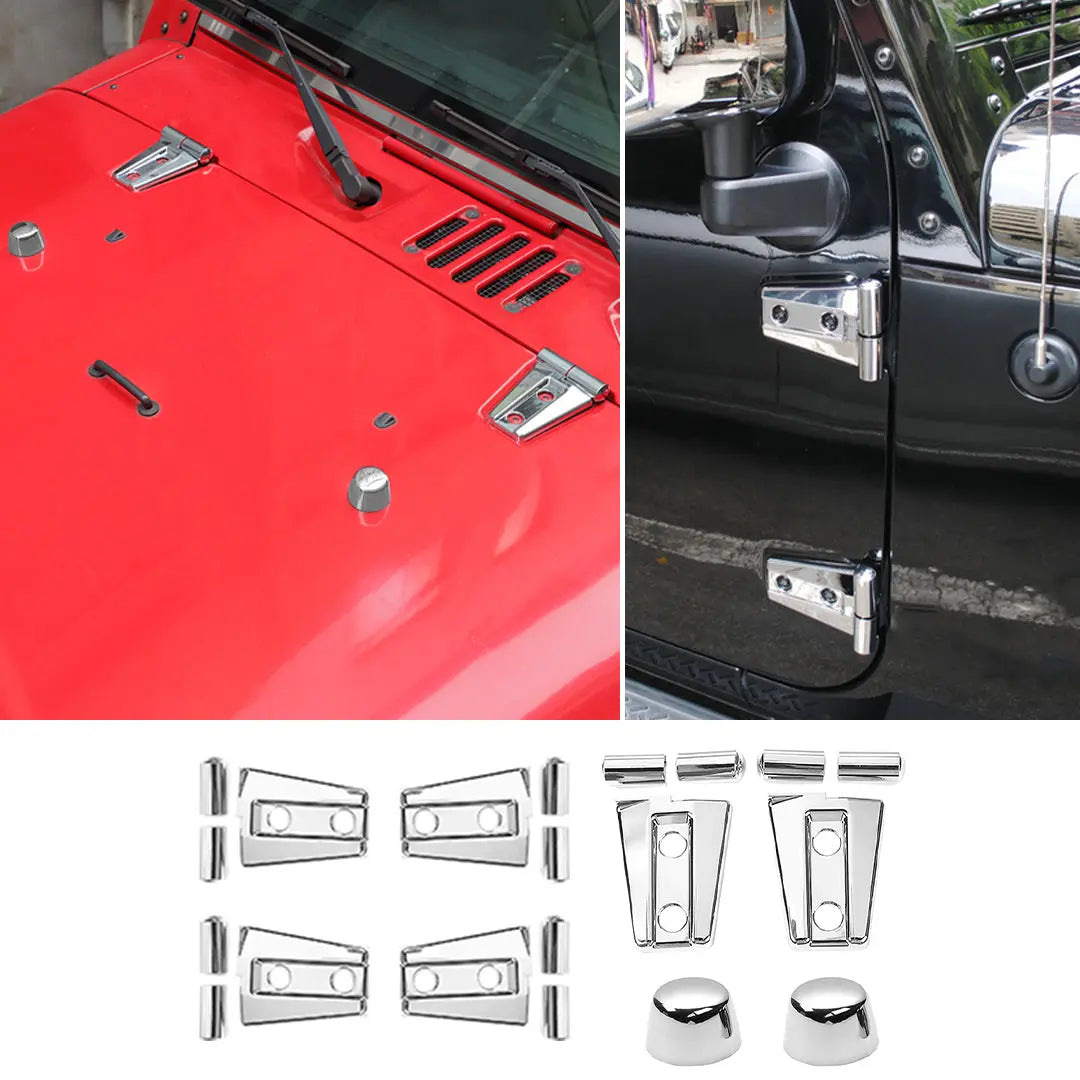 For 2007-2018 Jeep Wrangler JK JKU 2-Door Door Hinge Cover & Hood Hinge & Rubber Headgear Trim Cover Kit (8 pcs)