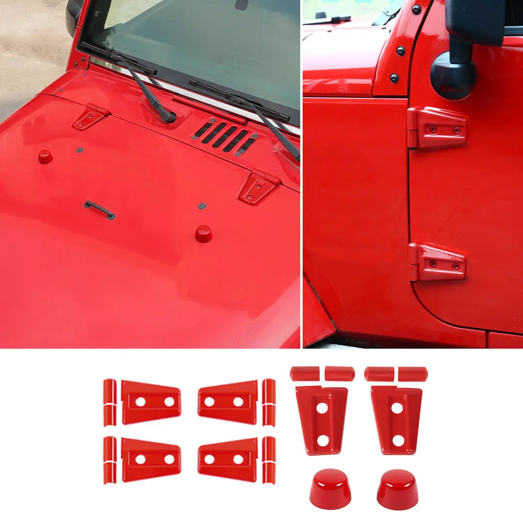For 2007-2018 Jeep Wrangler JK JKU 2-Door Door Hinge Cover & Hood Hinge & Rubber Headgear Trim Cover Kit (8 pcs)