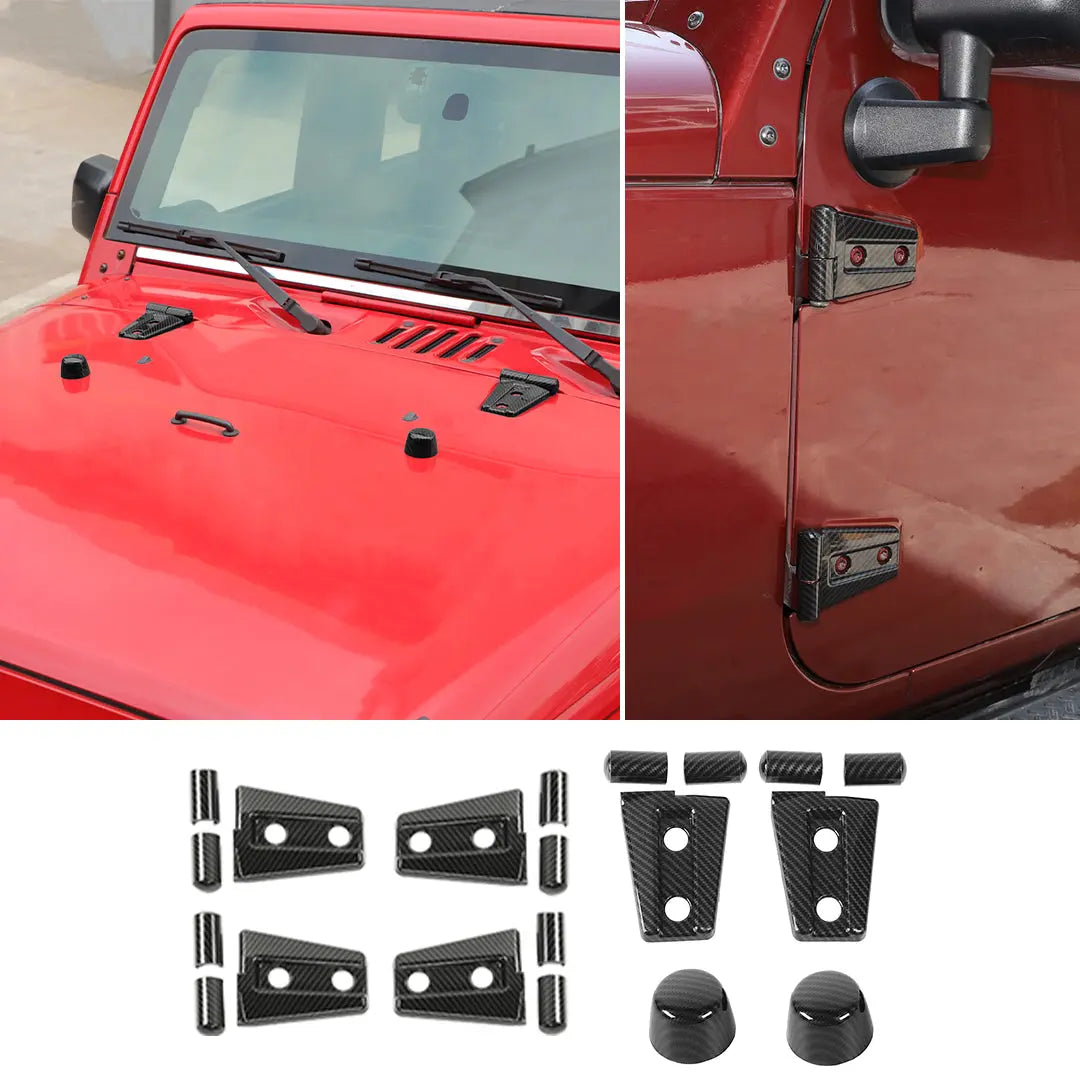 For 2007-2018 Jeep Wrangler JK JKU 2-Door Door Hinge Cover & Hood Hinge & Rubber Headgear Trim Cover Kit (8 pcs)