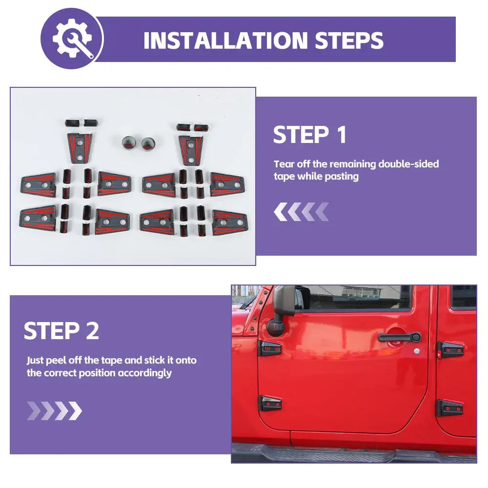 For 2007-2018 Jeep Wrangler JK JKU 4-Door Door Hinge Cover & Hood Hinge & Rubber Headgear Trim Cover Kit