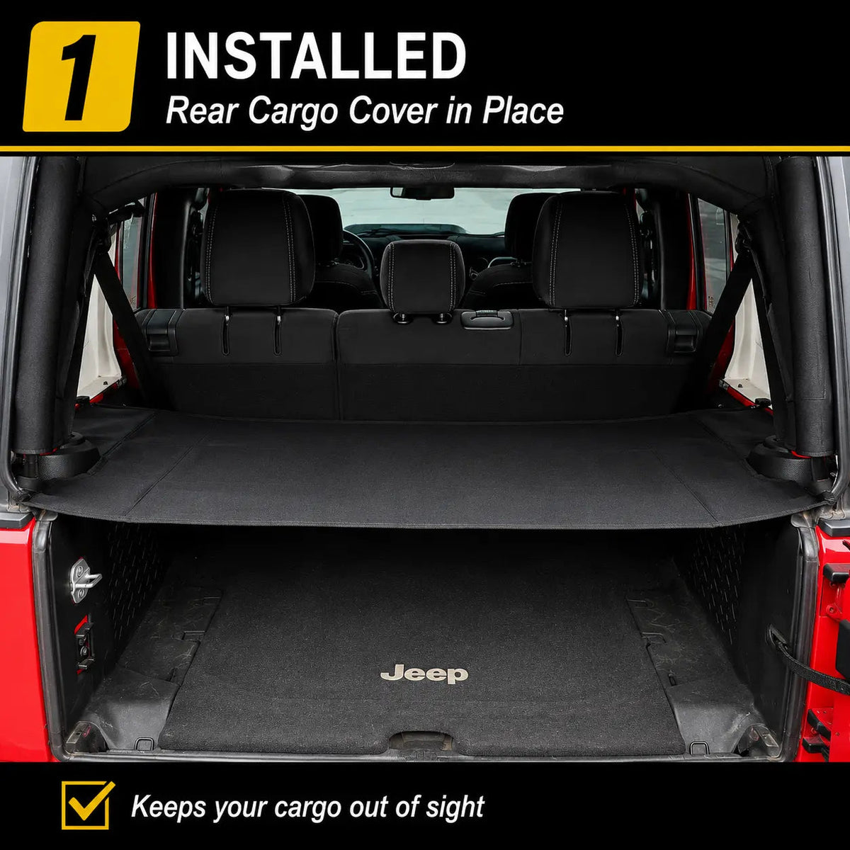 For 2007-2018 Jeep Wrangler JK JKU 4-Door Rear Cargo Cover Privacy Shade Trunk Luggage Cover Waterproof Nylon