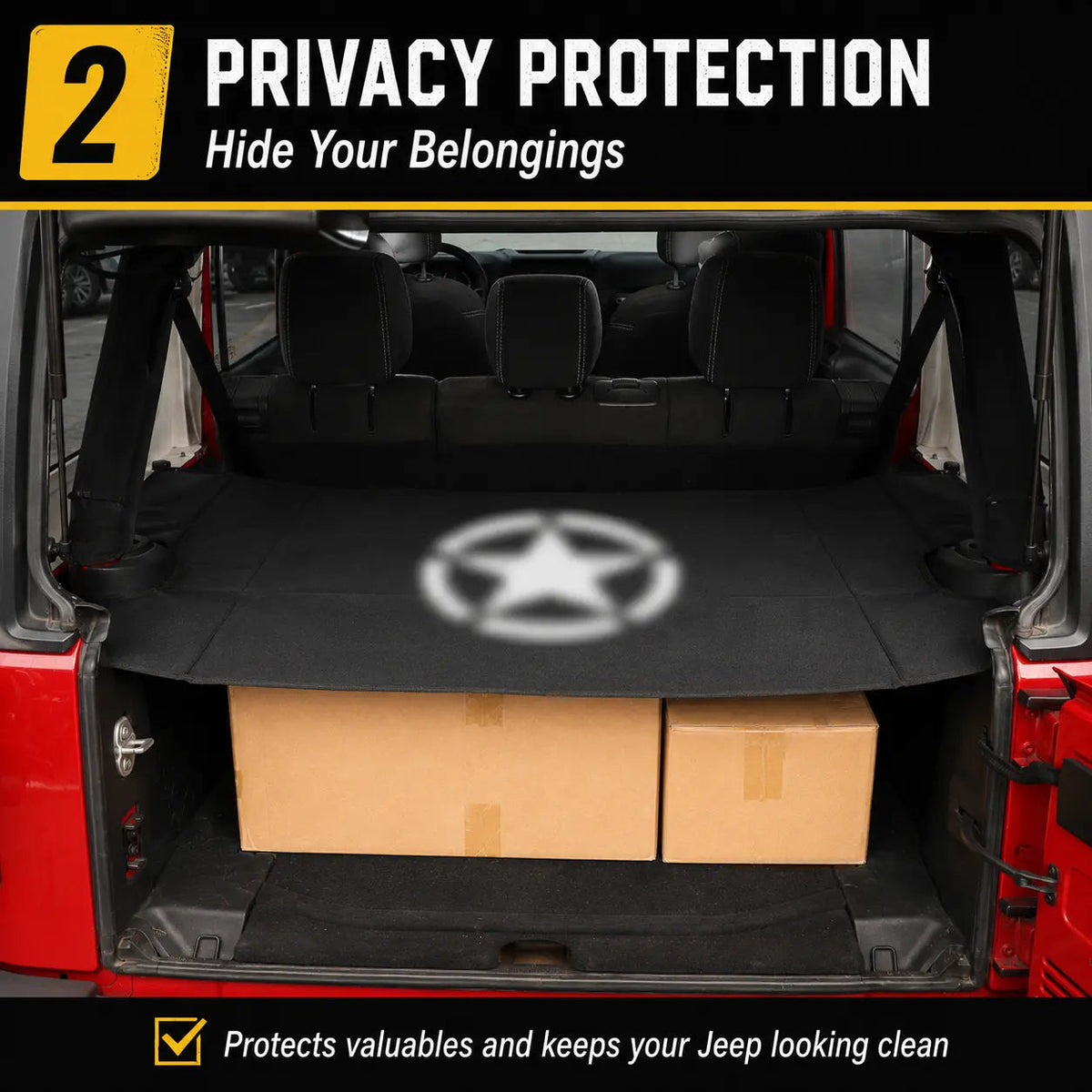 For 2007-2018 Jeep Wrangler JK JKU 4-Door Rear Cargo Cover Privacy Shade Trunk Luggage Cover Waterproof Nylon