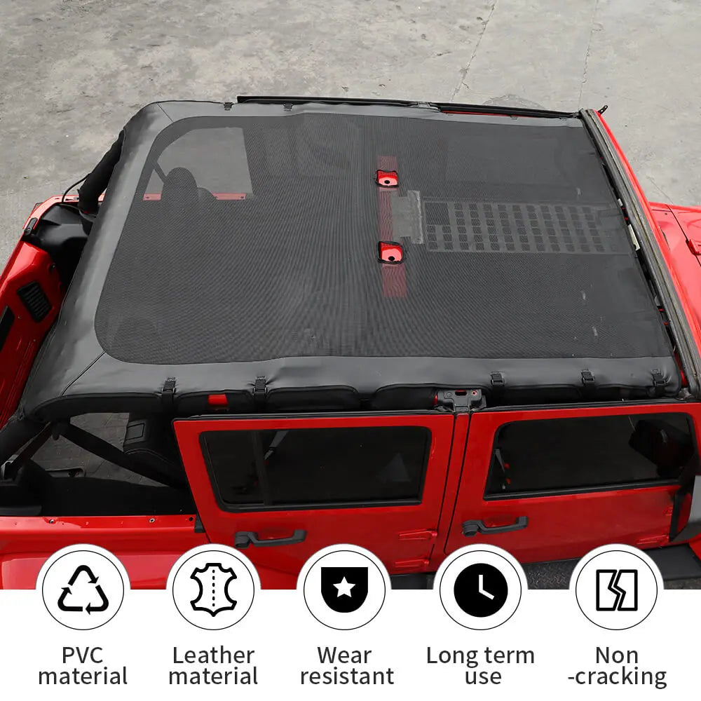For 2007-2018 Jeep Wrangler JK JKU 4 Door Soft Leather Sunshade Top Full Length Cover Black