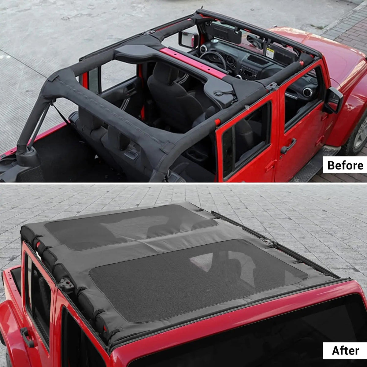 For 2007-2018 Jeep Wrangler JK JKU 4 Door Sunshade leather Mesh Sun Shade Bikini Top